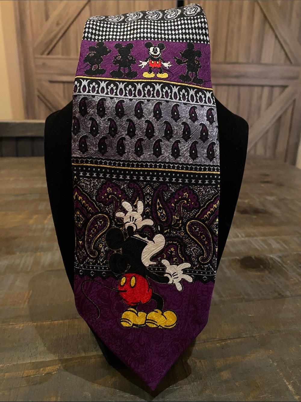Vintage 90s Mickey Unlimited Silk Tie Made in Canada - Purple Black Paisley